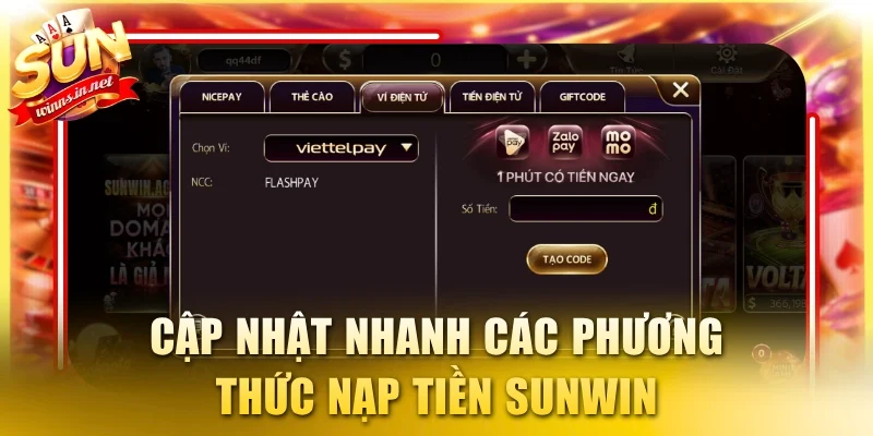 Cập nhật nhanh các phương thức nạp tiền SUNWIN