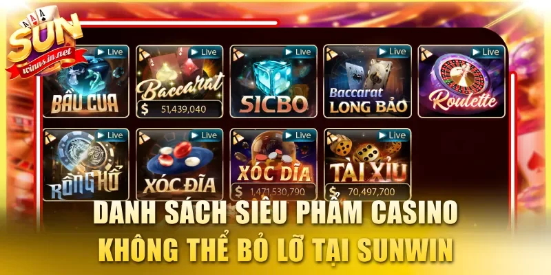 Danh sách các siêu phẩm casino không thể bỏ lỡ tại SUNWIN