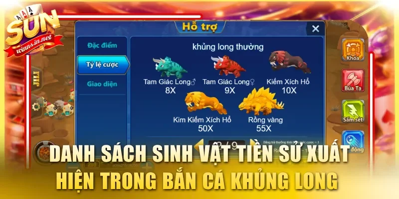 Danh sách sinh vật tiền sử xuất hiện trong game Bắn Cá Khủng Long 