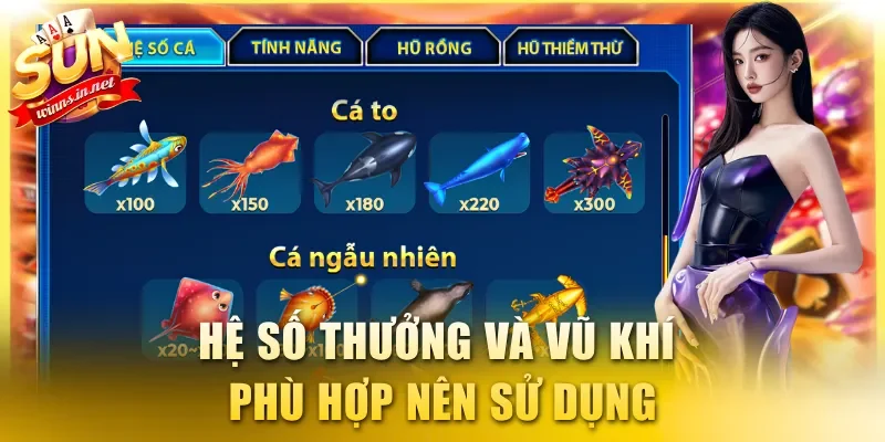 Hệ số thưởng và vũ khí phù hợp nên sử dụng